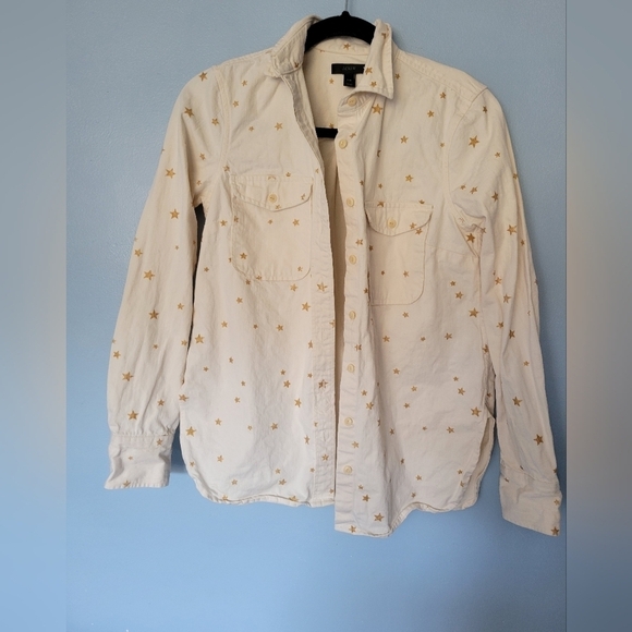 J.Crew Women's Metallic Gold Star Print Button-down Shirt Size XXS Ivory - Picture 1 of 10